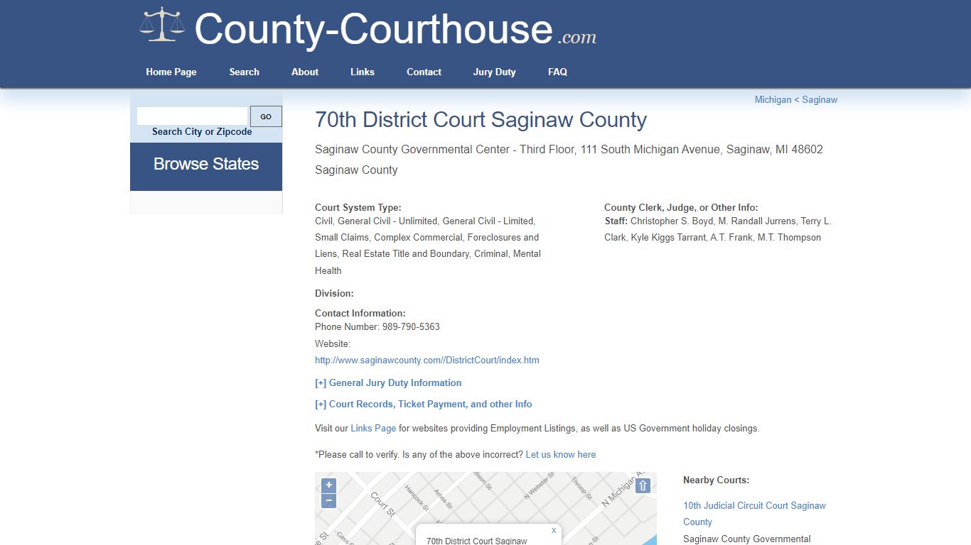 70th District Court Saginaw County in Saginaw, MI - Court ...